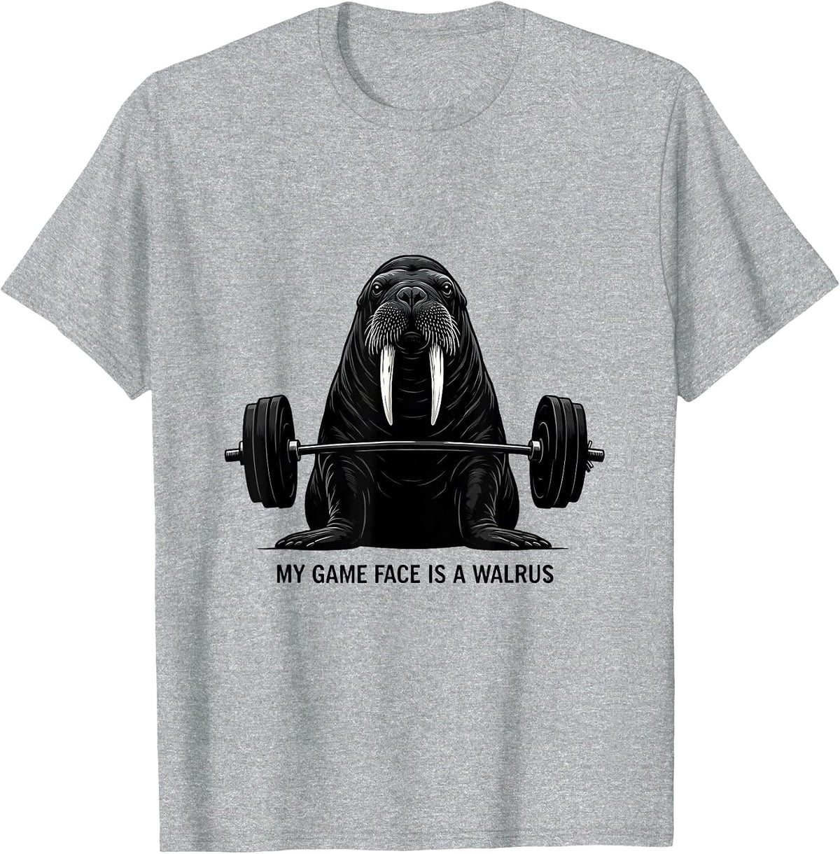 Men's My Game Face Is A Walrus Funny Gym Weightlifting Humor T-Shirt - Heather Grey