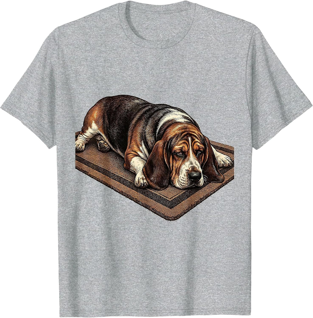 Men's Basset Hound Sprawled Deadpan Humor Dog Lover T-Shirt - Heather Grey
