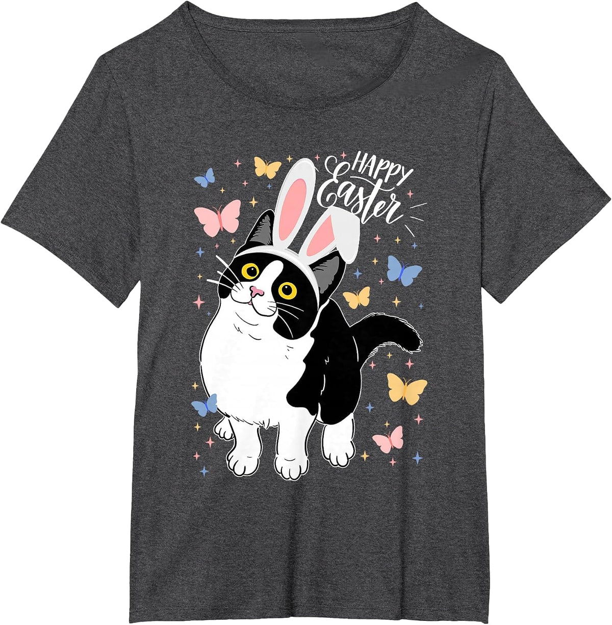 Funny Black Cat Easter Egg Happy Easter Bunny Tuxedo Cat T-Shirt - Dark Heather Grey