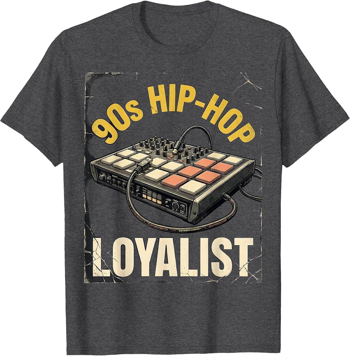Men's 90s Hip-Hop Loyalist Distressed Retro Music Fan Vintage T-Shirt - Dark Heather Grey