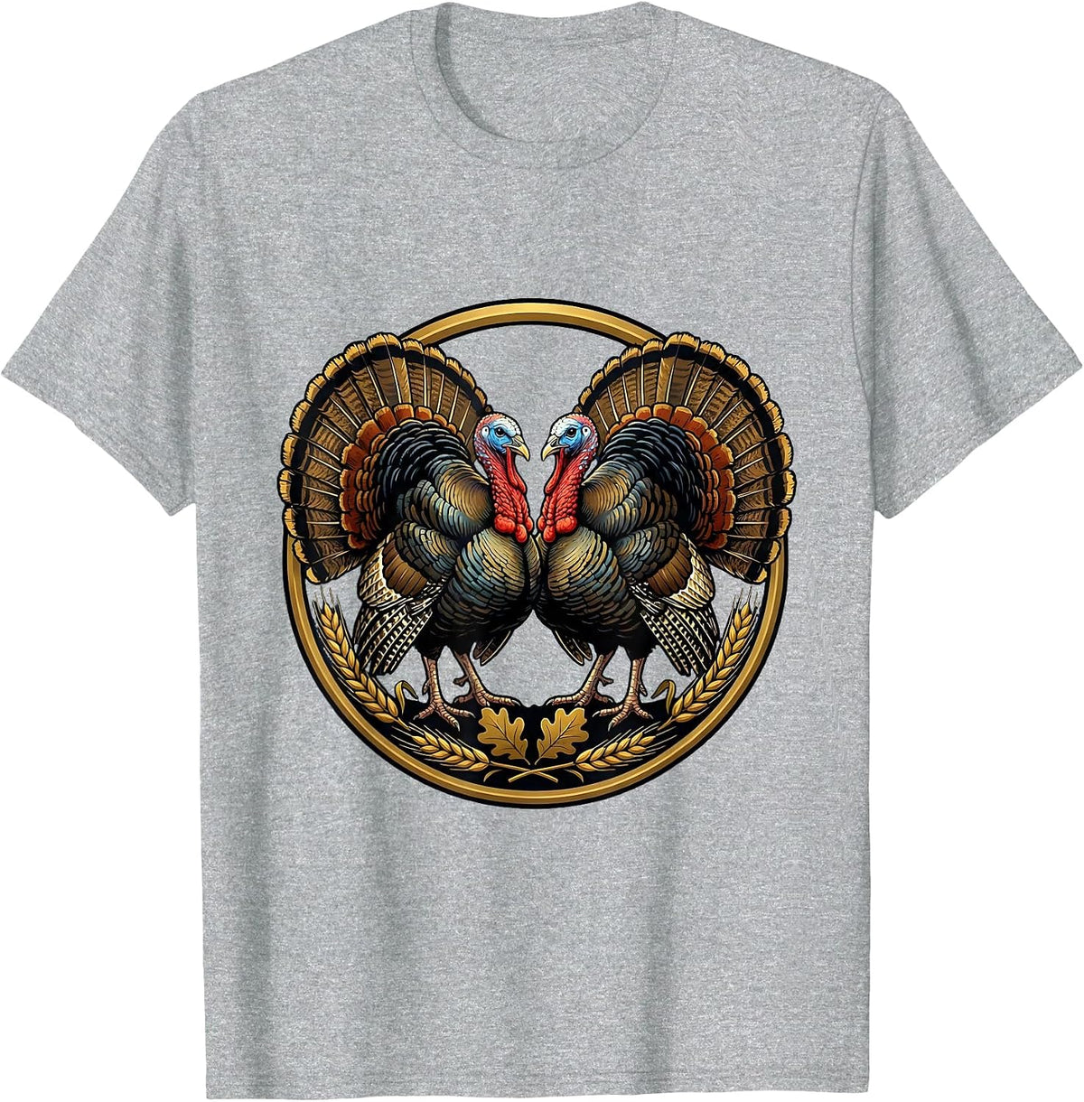 Men's Turkey Standoff Graphic Tee Wild Bird Showdown T-Shirt - Heather Grey