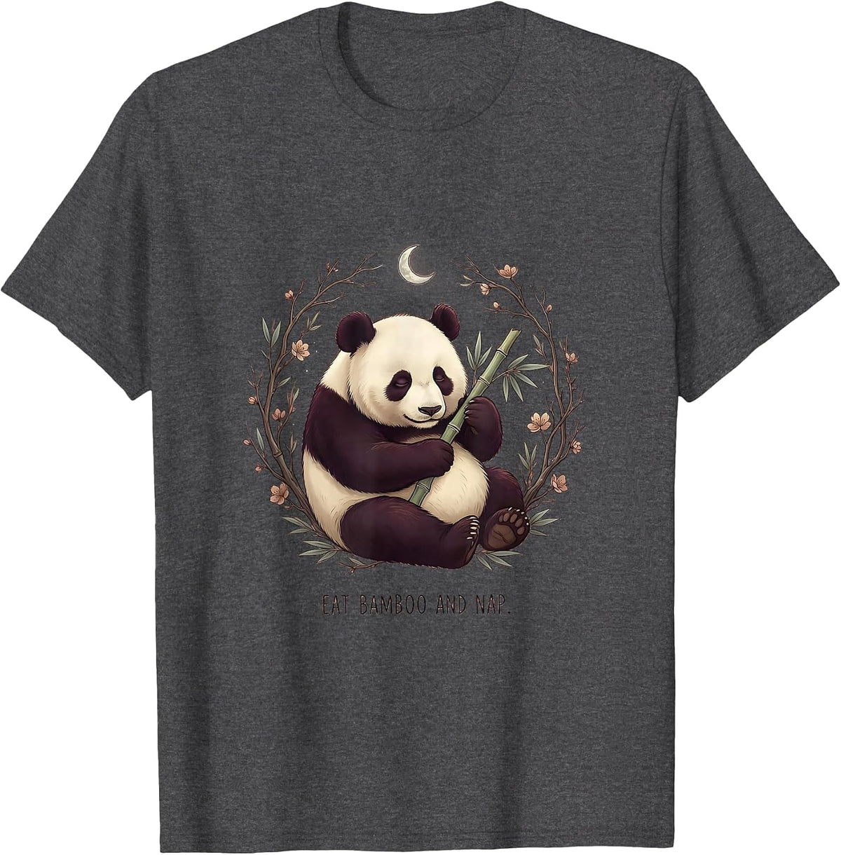 Men's Eat Bamboo and Nap Funny Panda Design T-Shirt - Dark Heather Grey