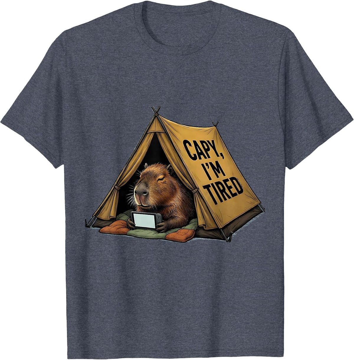 Capy, I'm Tired Funny Capybara Gamer Humor Video Games T-Shirt - Heather Blue