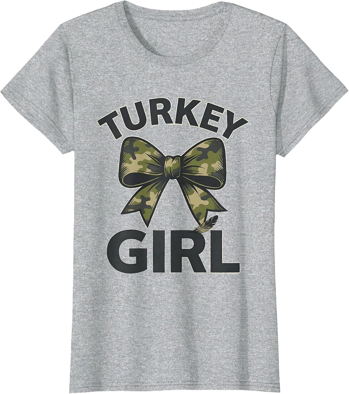 Turkey Girl Camo Coquette Bow Hunting Ol Lady Humor T-Shirt - Heather Grey