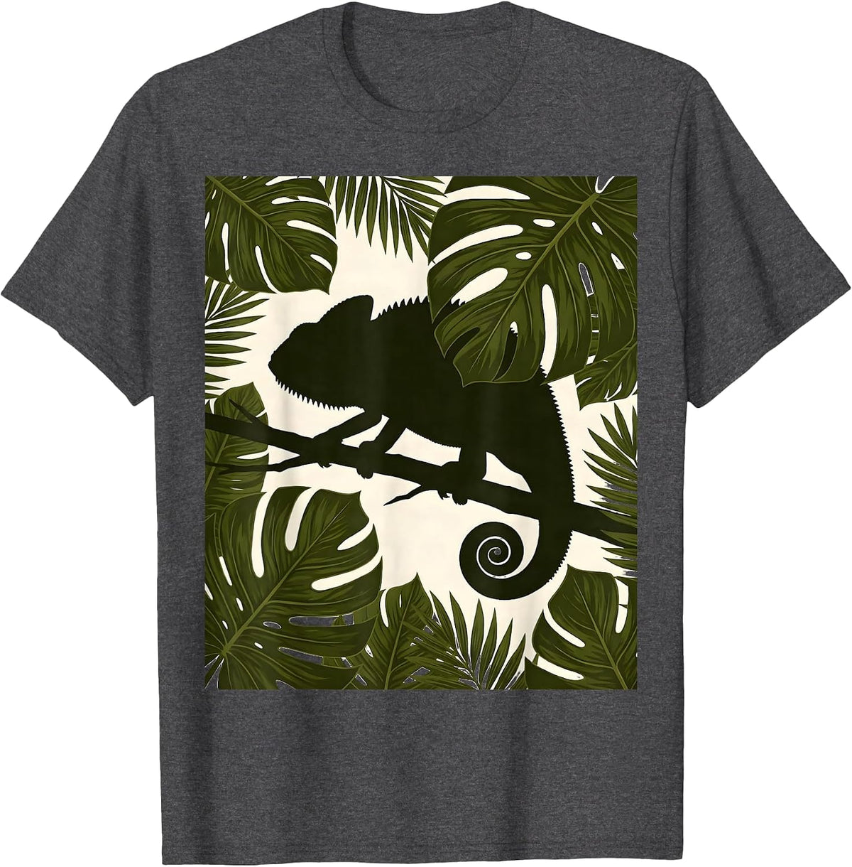 Kids Camo Chameleon Hidden in Leaves T-Shirt - Dark Heather Grey