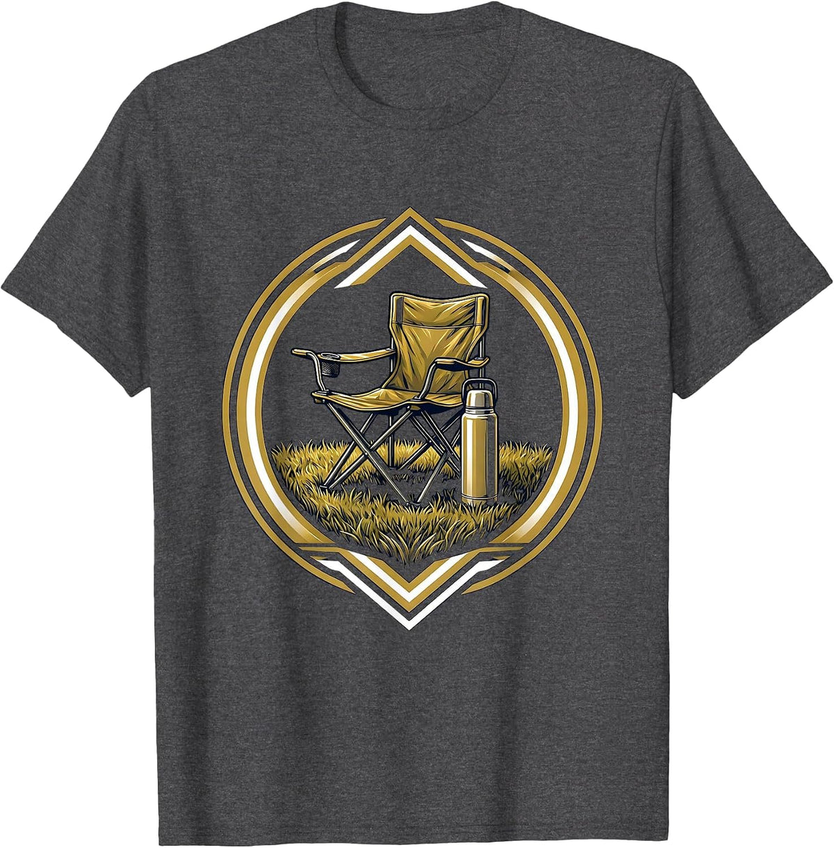 Men's Soccer Dad Folding Chair Thermos Graphic T-Shirt - Dark Heather Grey
