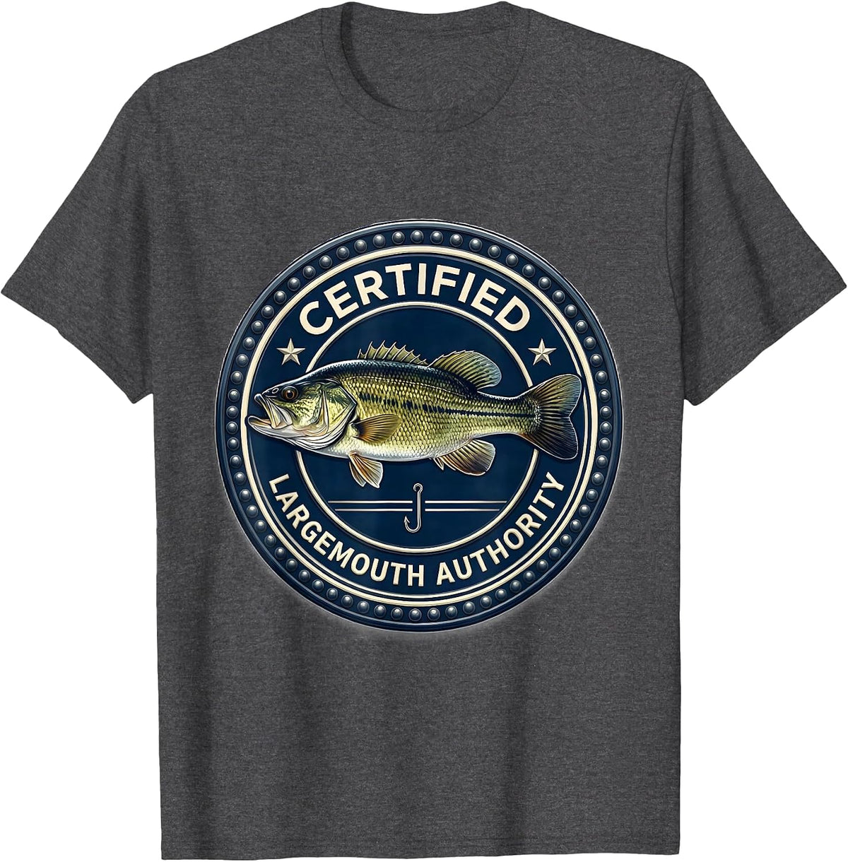 Certified Largemouth Authority Funny Bass Fishing Humor Dad T-Shirt - Dark Heather Grey