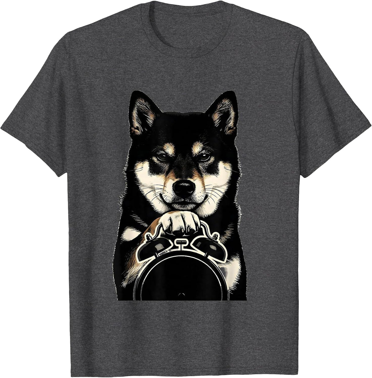 Men's Shiba Inu Alarm Clock Silhouette Funny Dog Lover Gift T-Shirt - Dark Heather Grey