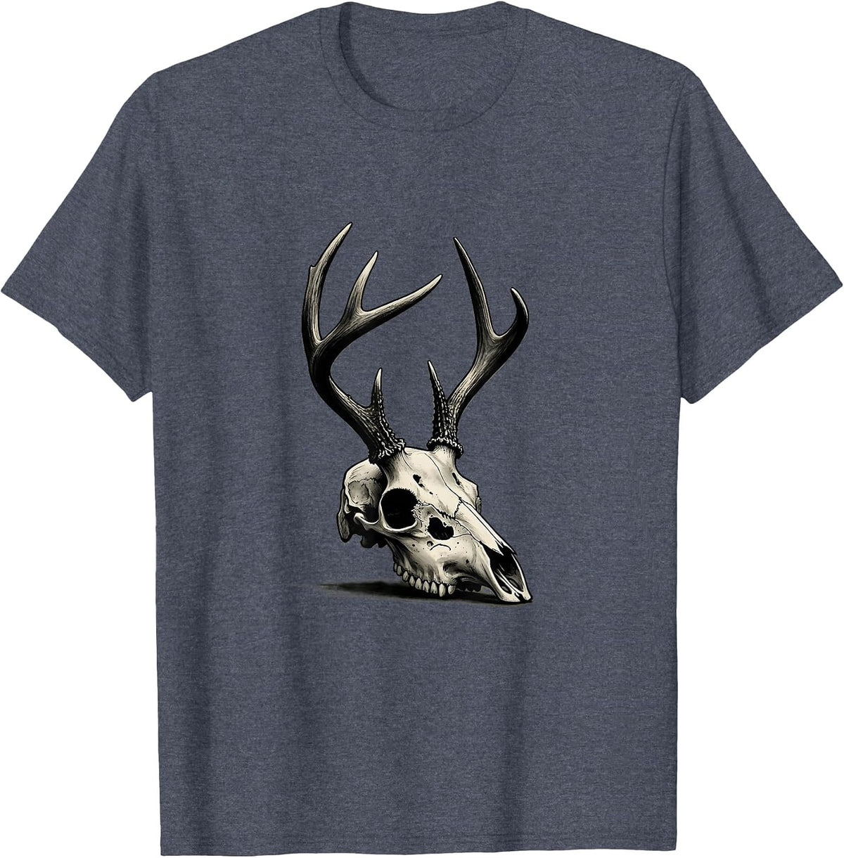 Whitetail Skull Minimalist Deer Hunting Dad Humor T-Shirt - Heather Blue