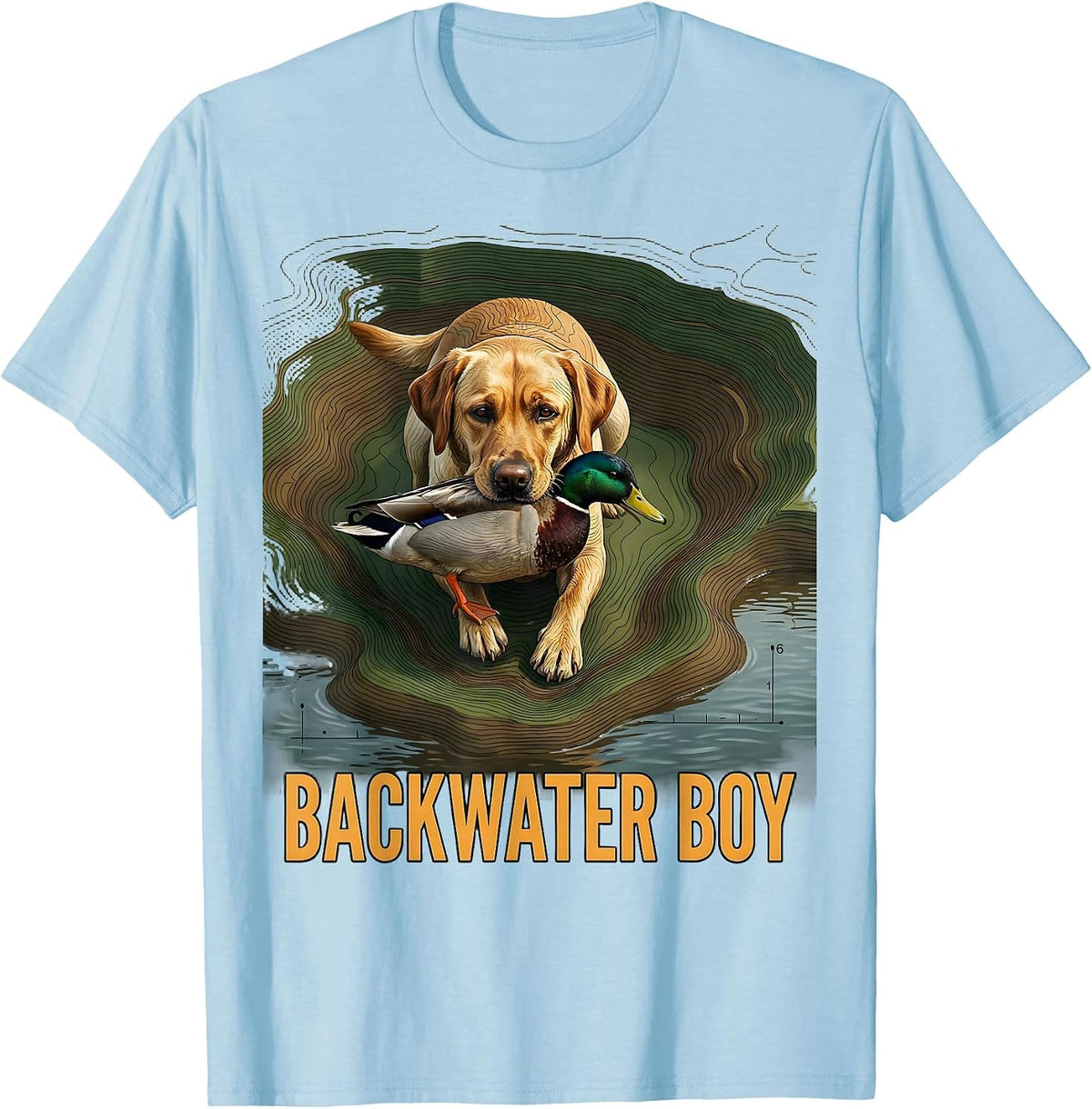 Men's Backwater Boy Topographic Contour Labrador Duck Hunting T-Shirt - Baby Blue