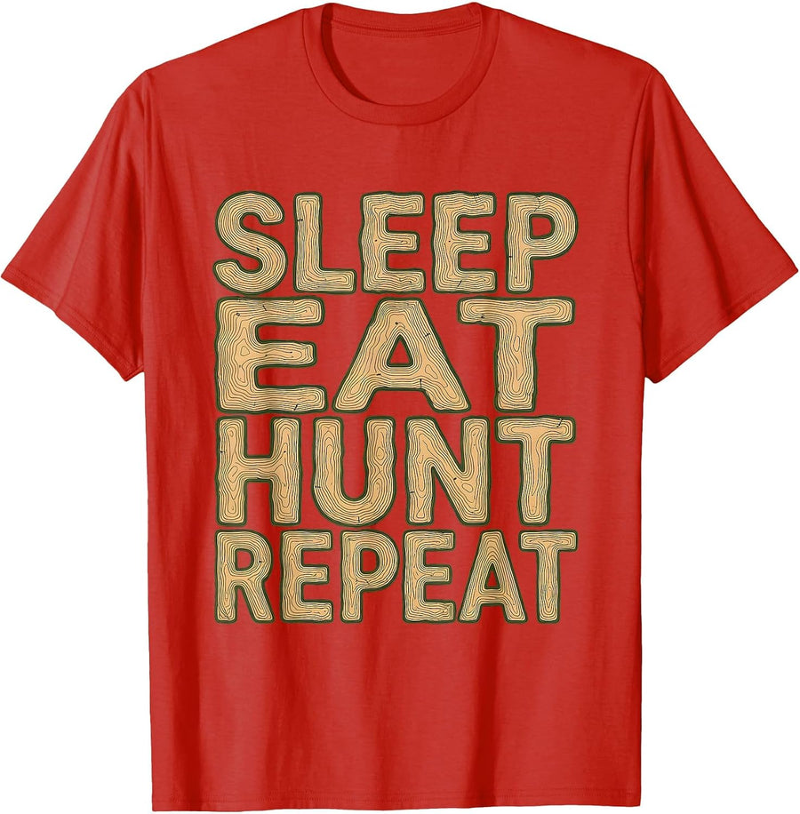 Men's Sleep Eat Hunt Repeat Camo Hunting Design T-Shirt - Red