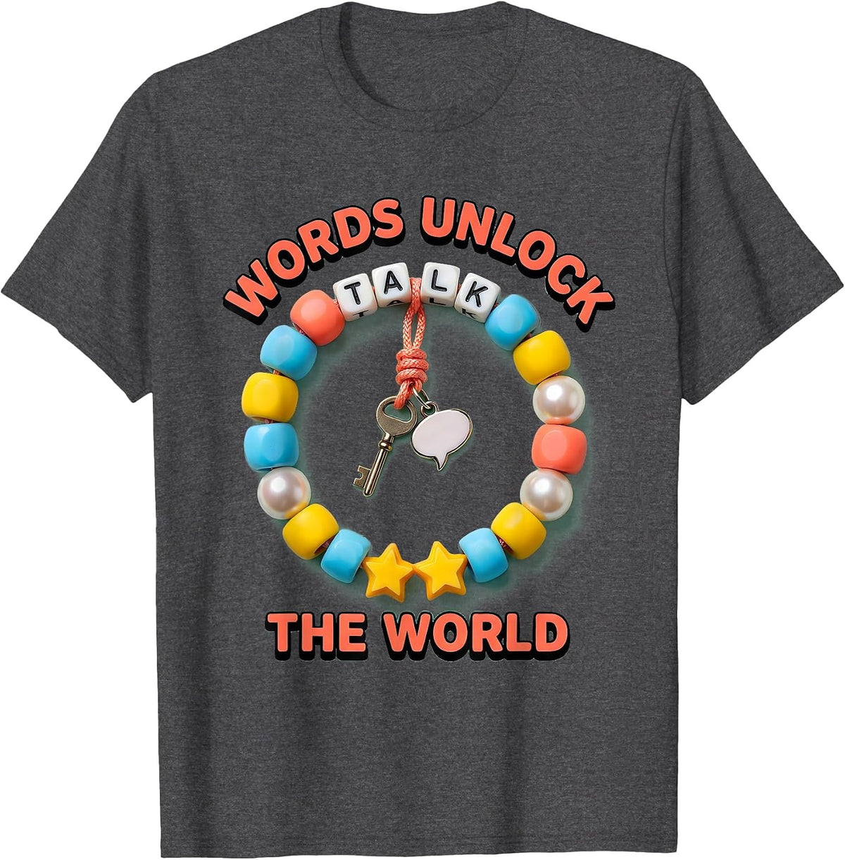 Men's Words Unlock The World Speech Therapy Design T-Shirt - Dark Heather Grey