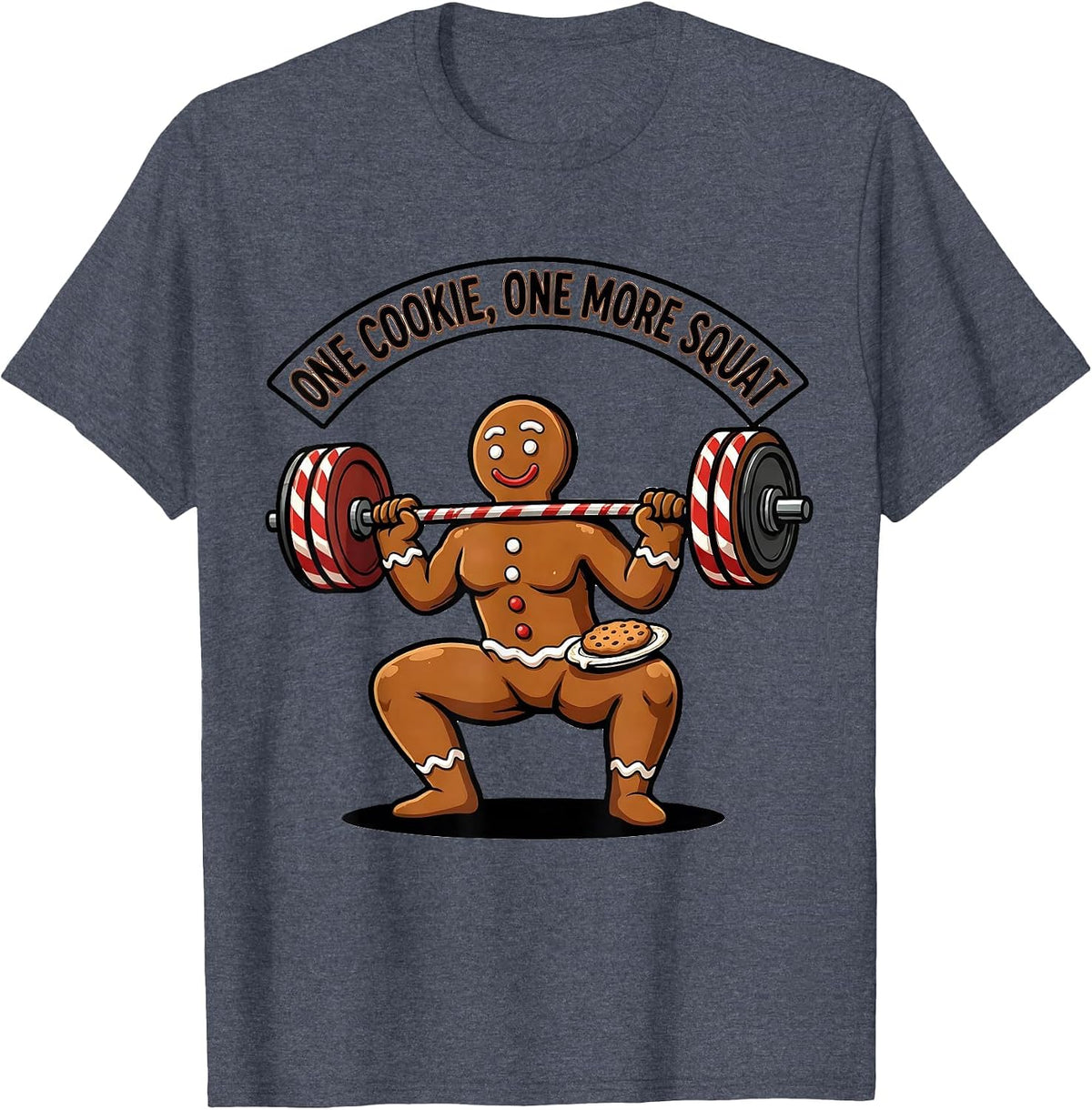 One Cookie One More Squat Funny Gingerbread Gym Christmas T-Shirt - Heather Blue