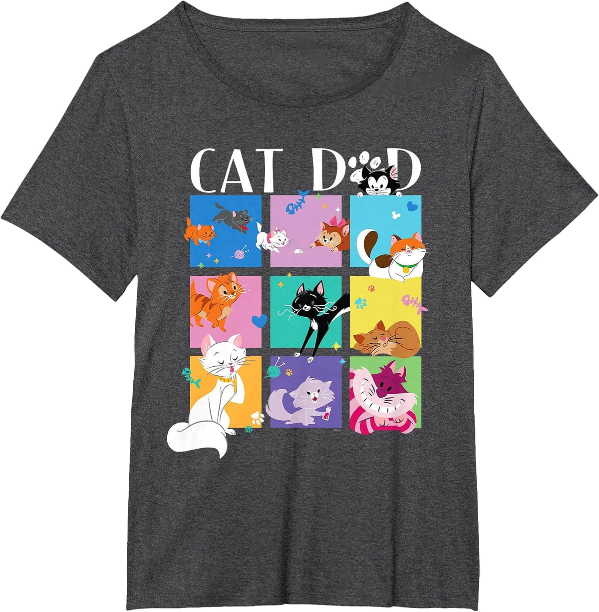Disney Cat Dad Pet Parent Animated Disney Cats T-Shirt - Dark Heather Grey