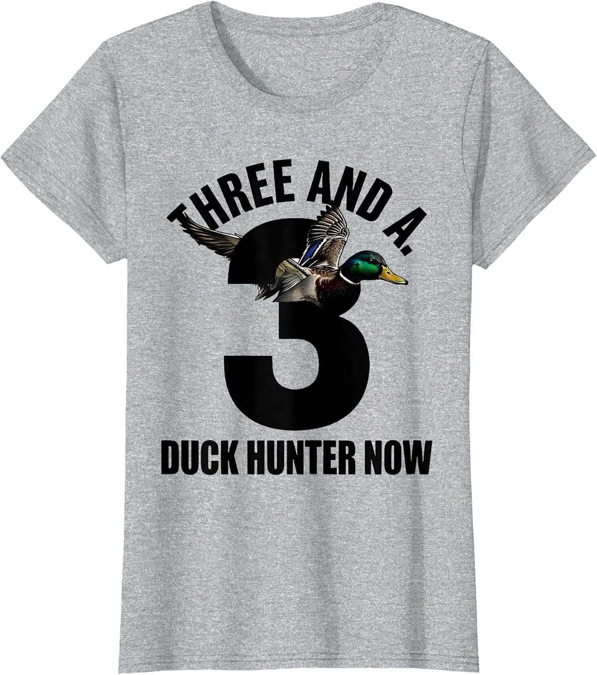 Three And A Duck Hunter Now Youth Camo Hunting Birthday Gift T-Shirt - Heather Grey