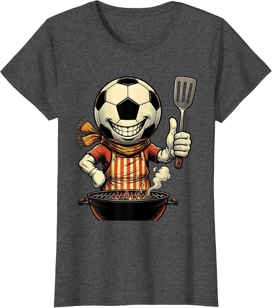 Women's Soccer Dad Grilling Apron Scarf Illustration T-Shirt - Dark Heather Grey