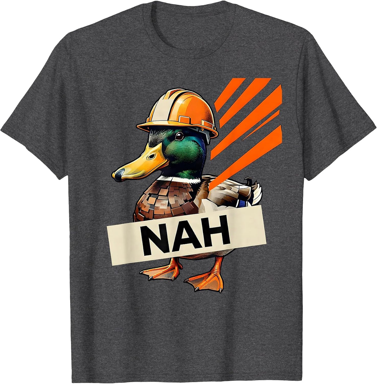 Nah Stencil Duck Bust Funny Novelty Graphic for Kids Teens T-Shirt - Dark Heather Grey
