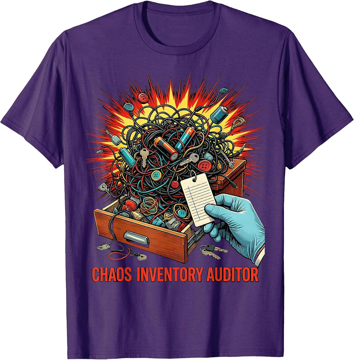 Men's Chaos Inventory Auditor Pop Art Funny Chaos Coordinator T-Shirt - Purple