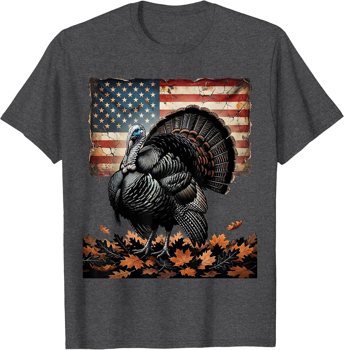 Men's Camo Turkey Strut Autumn Leaves Hunting Design T-Shirt - Dark Heather Grey