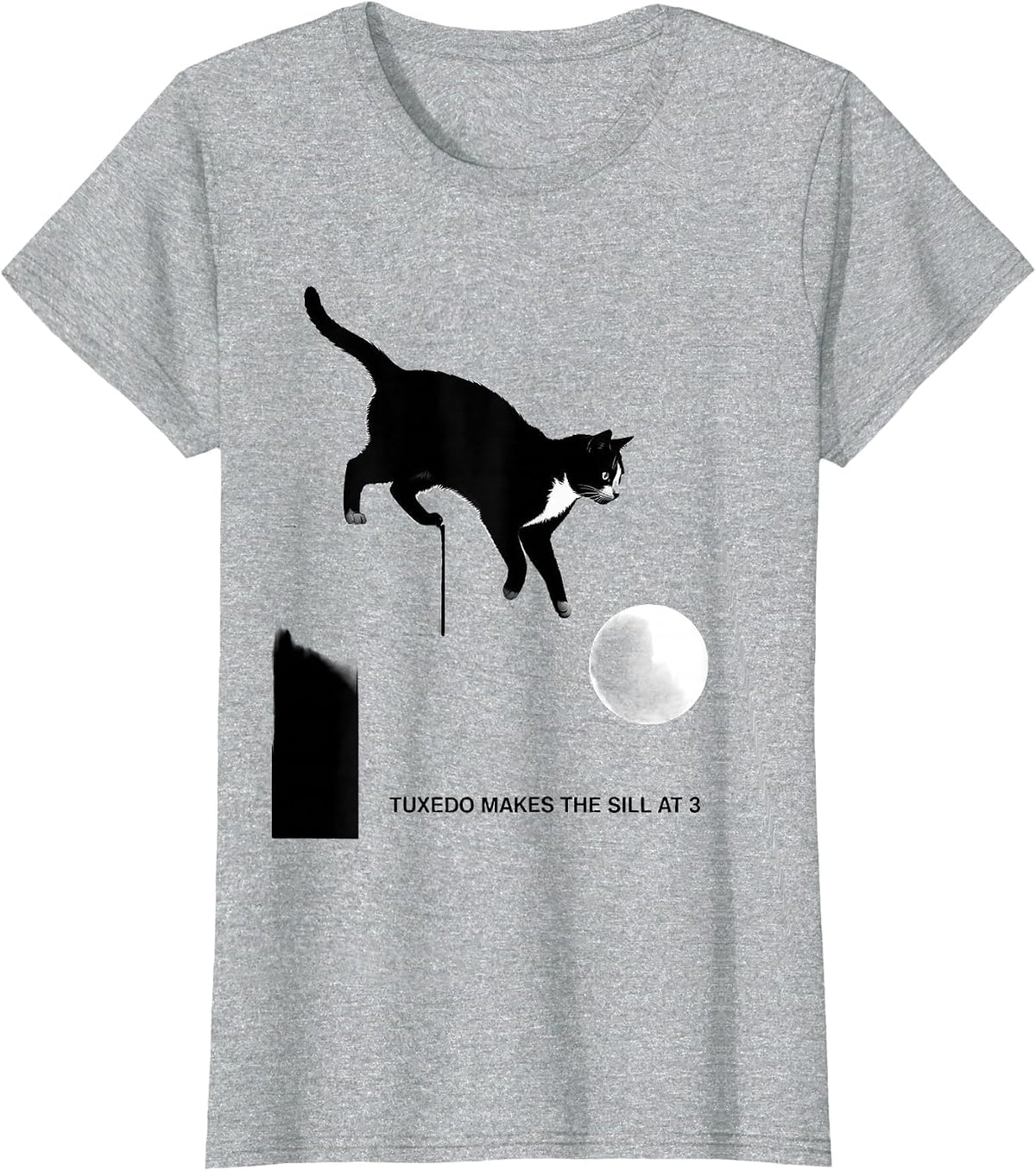 Tuxedo Makes the Sill at 3 90s Retro Cat Portrait T-Shirt - Heather Grey