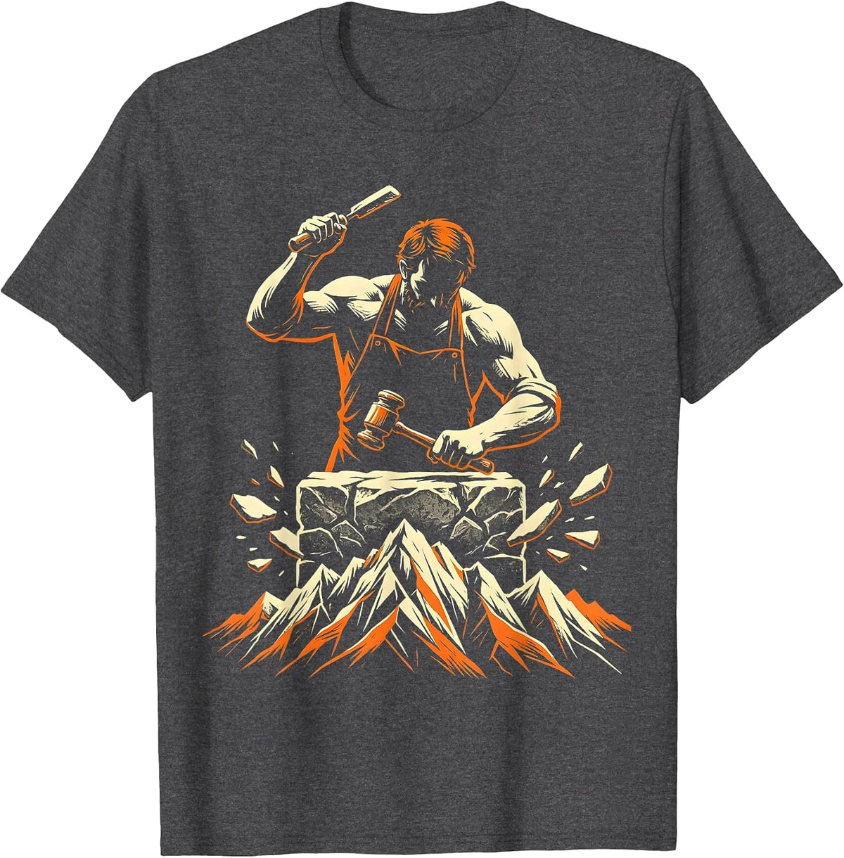 Stone Mason Mountain Peak Chisel Art Design T-Shirt - Dark Heather Grey