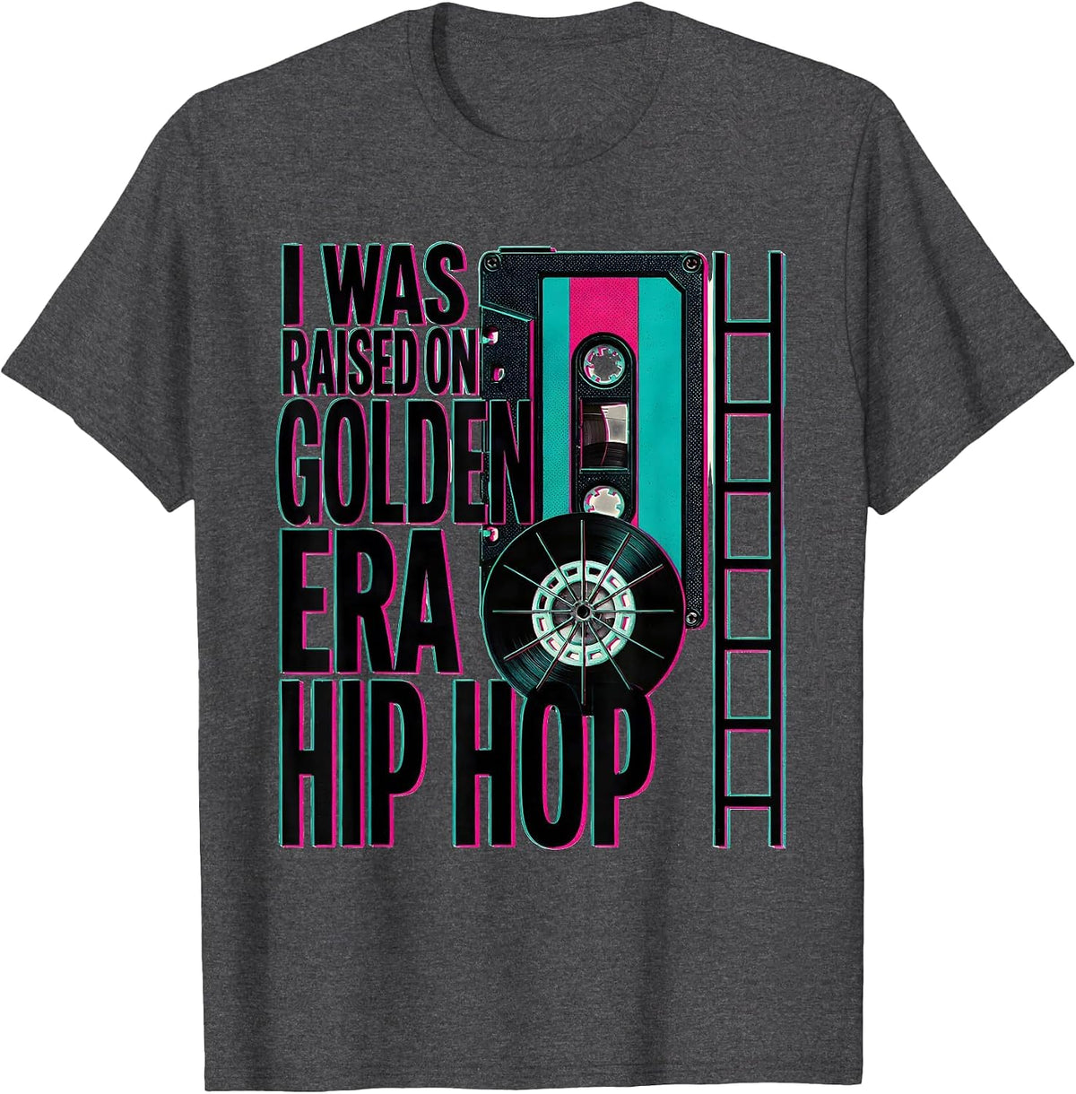I Was Raised On Golden Era Hip Hop Nostalgic Retro Vintage T-Shirt - Dark Heather Grey