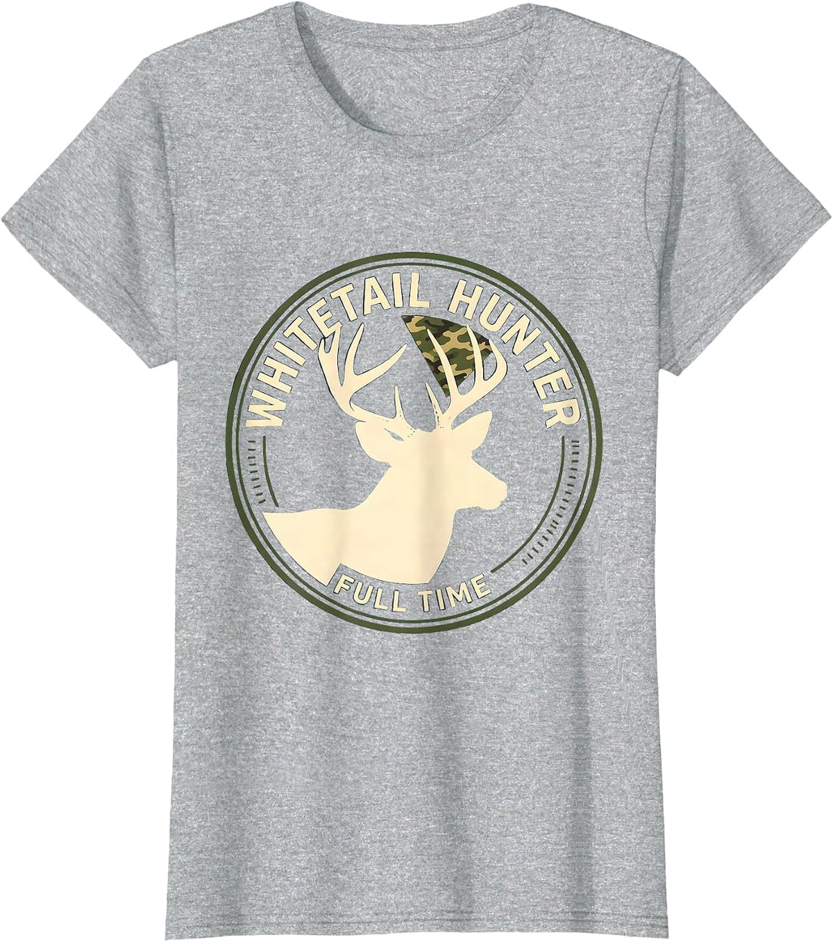 Whitetail Hunter Full Time Camo Dad Hunting Humor T-Shirt - Heather Grey