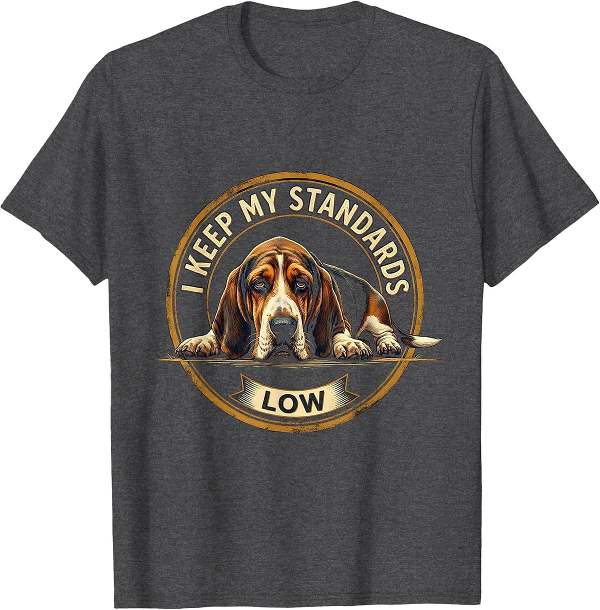 Men's I Keep My Standards Low Funny Basset Hound Dog Lover Gift T-Shirt - Dark Heather Grey