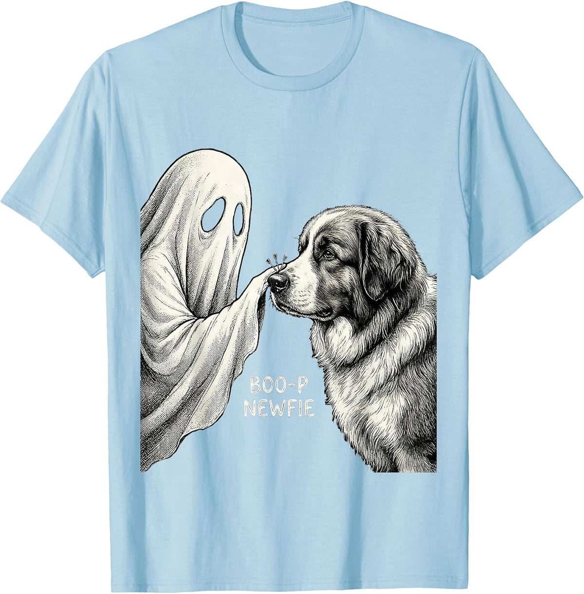 Men's Boo-p Newfie Funny Ghost Dog Mom Halloween Dog Lover T-Shirt - Baby Blue