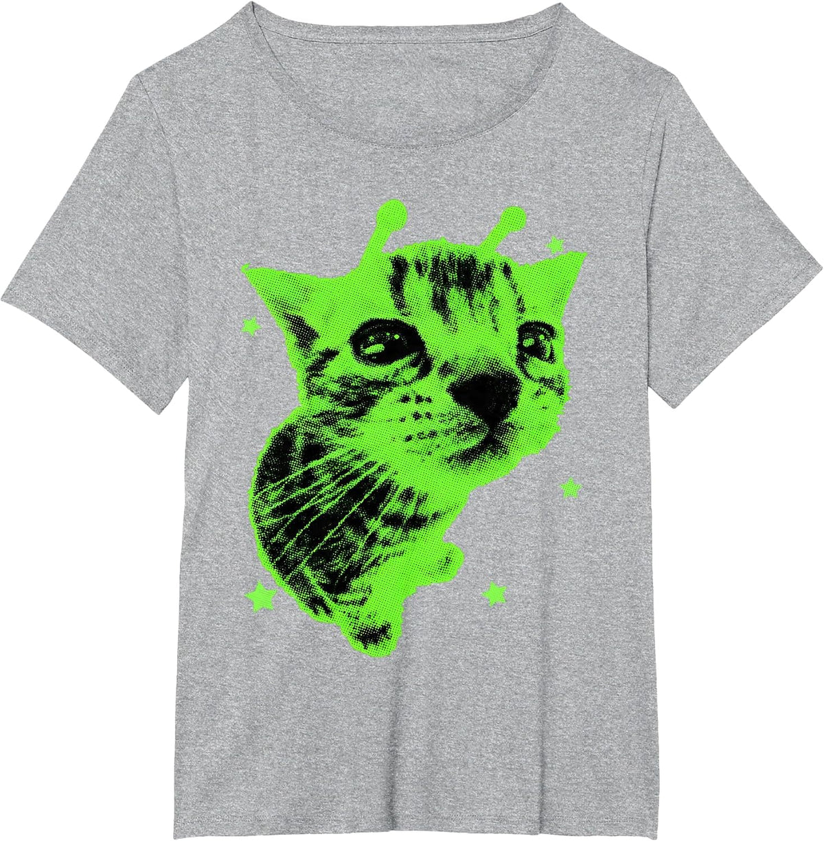Alien Cat Meme Retro Silly Cat Y2K Vintage Space Kitty Funny T-Shirt - Heather Grey