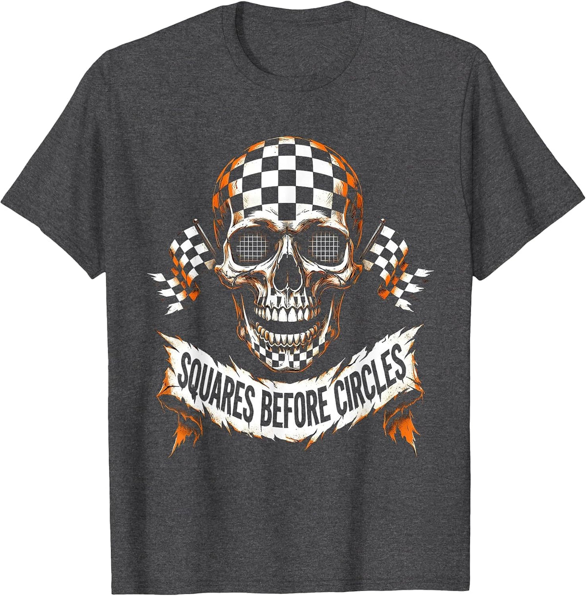 Squares Before Circles Checkered Pattern Design T-Shirt - Dark Heather Grey