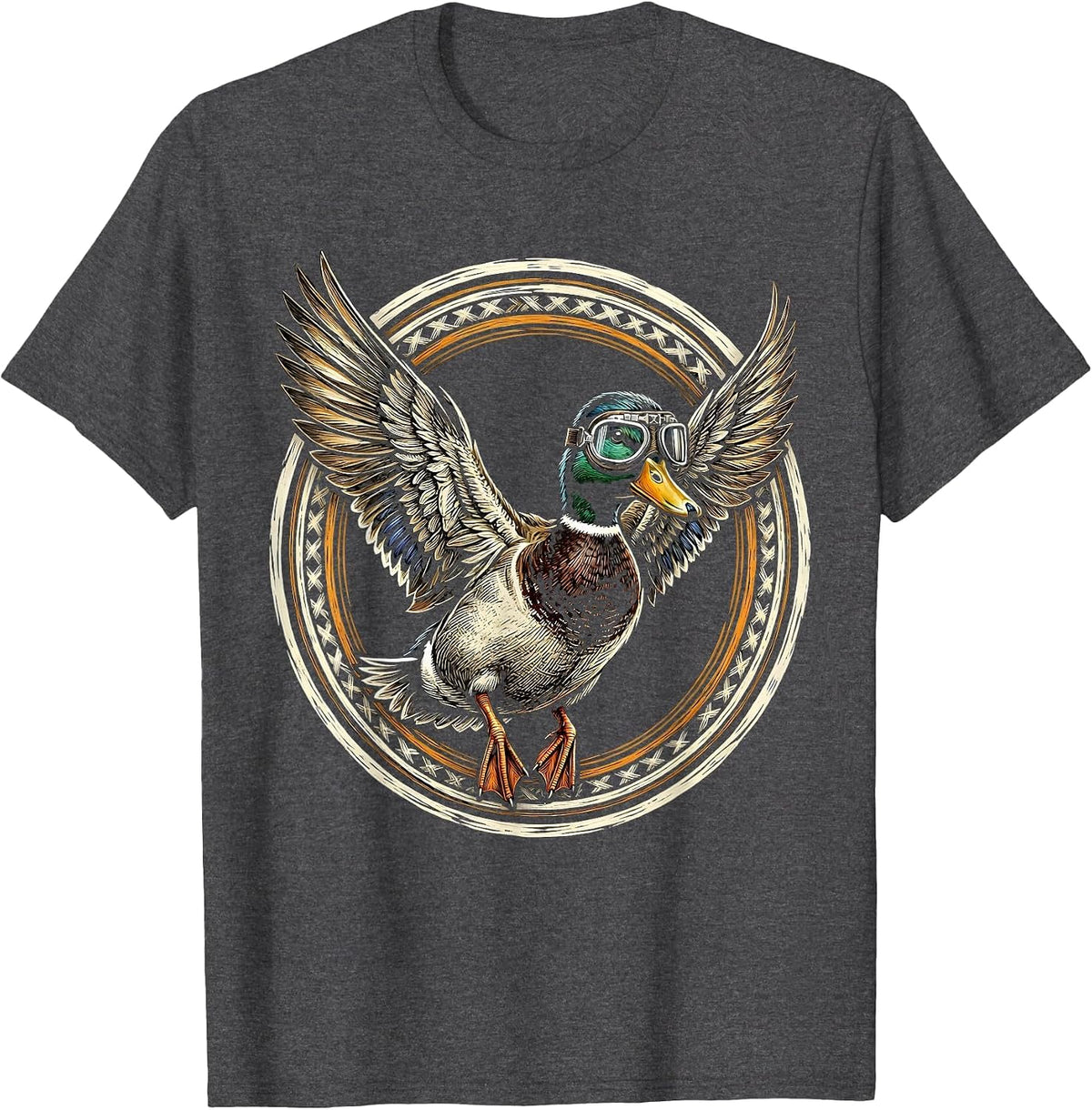 Duck Aviator Goggles Mid-Flight Graphic T-Shirt - Dark Heather Grey