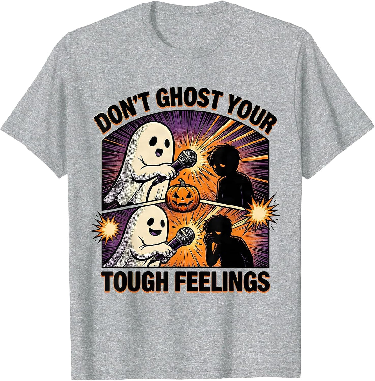 Men's Don't Ghost Your Tough Feelings Comic Book Mental Health T-Shirt - Heather Grey