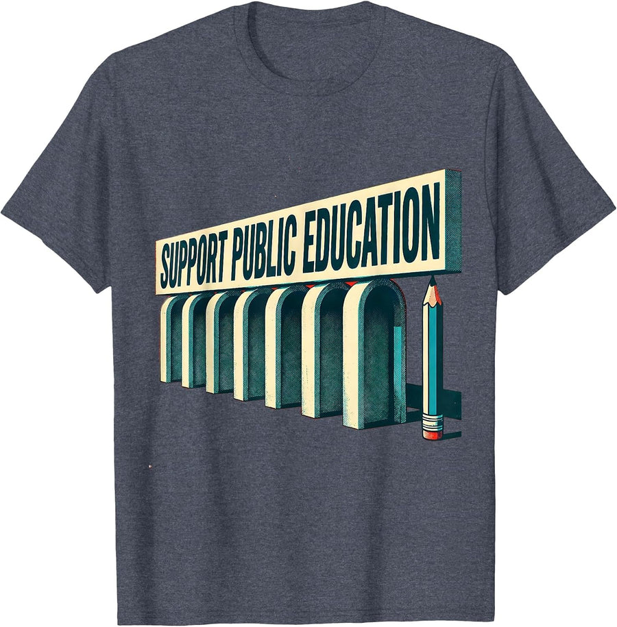 Support Public Education Red For Ed Teacher Protest Advocacy T-Shirt - Heather Blue
