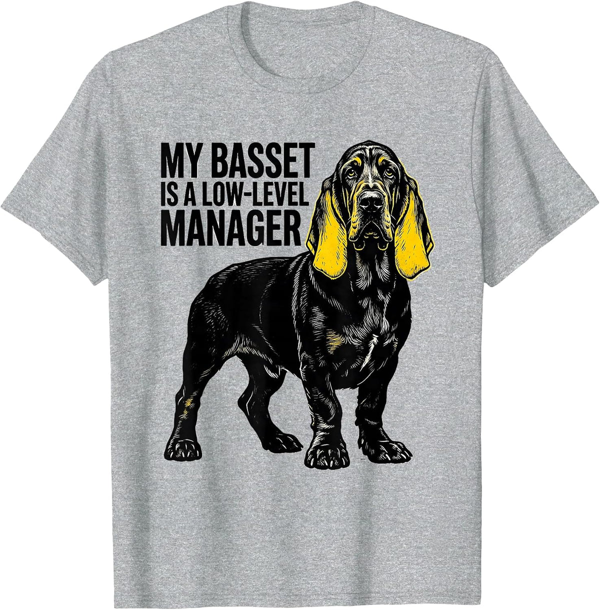 Men's My Basset Is A Low-Level Manager Funny Basset Hound Dog T-Shirt - Heather Grey