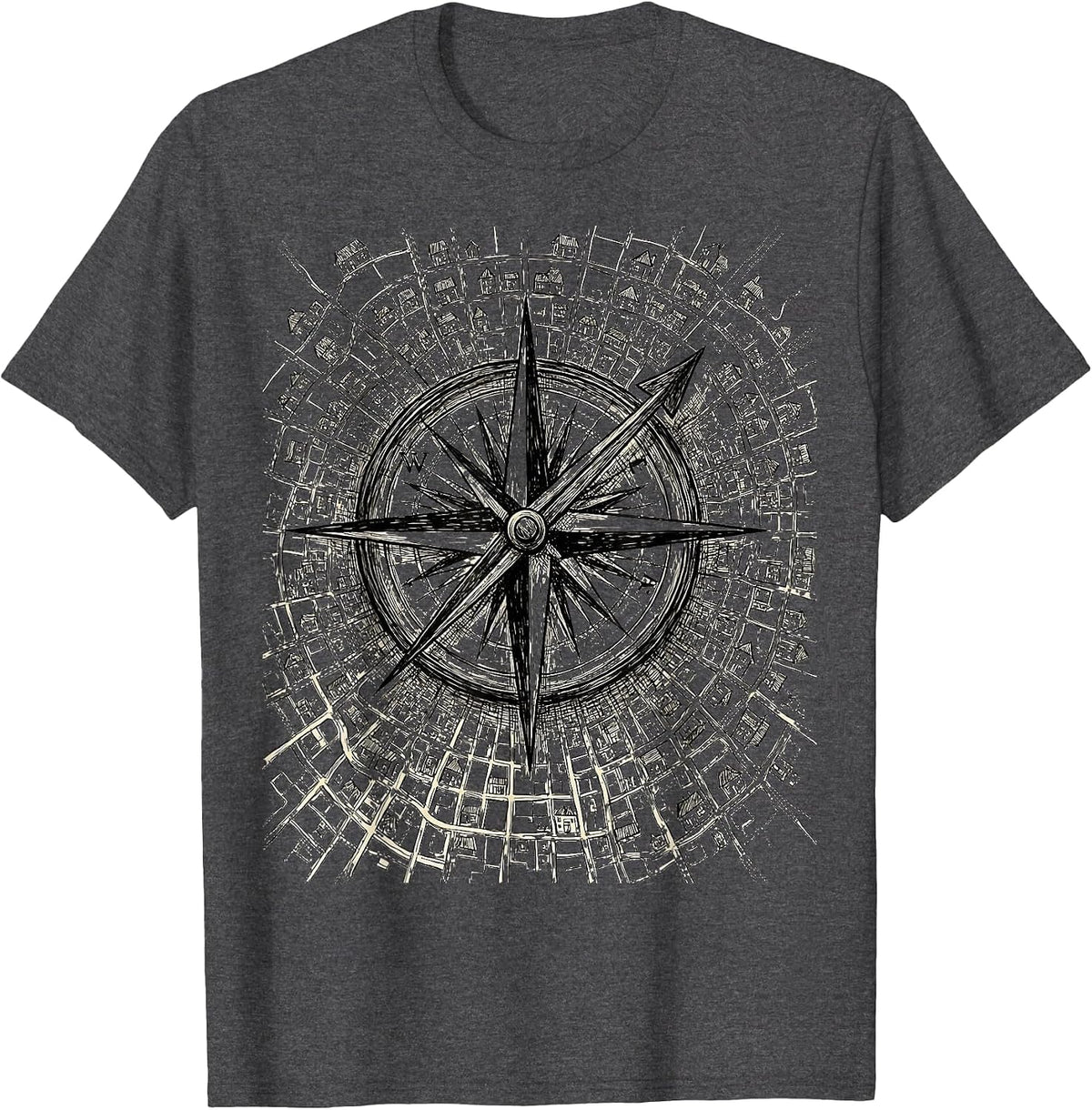 Social Worker Compass Rose Neighborhood Map Graphic T-Shirt - Dark Heather Grey