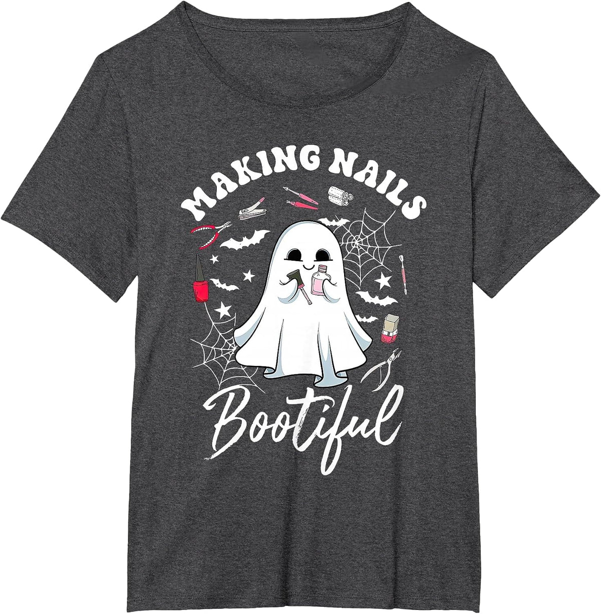 Making Nails Bootiful Halloween Nail Technician Artist Ghost T-Shirt - Dark Heather Grey