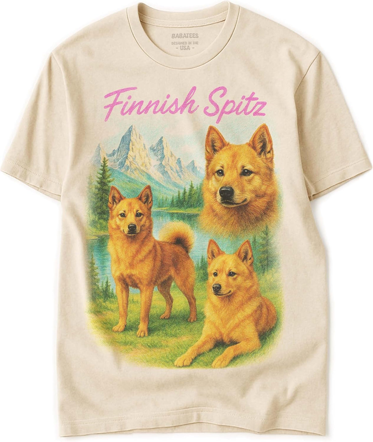 Vintage Tshirt for Dog Mom & Dad 100% Natural Undyed Cotton for Men & Women - Finnish Spitz