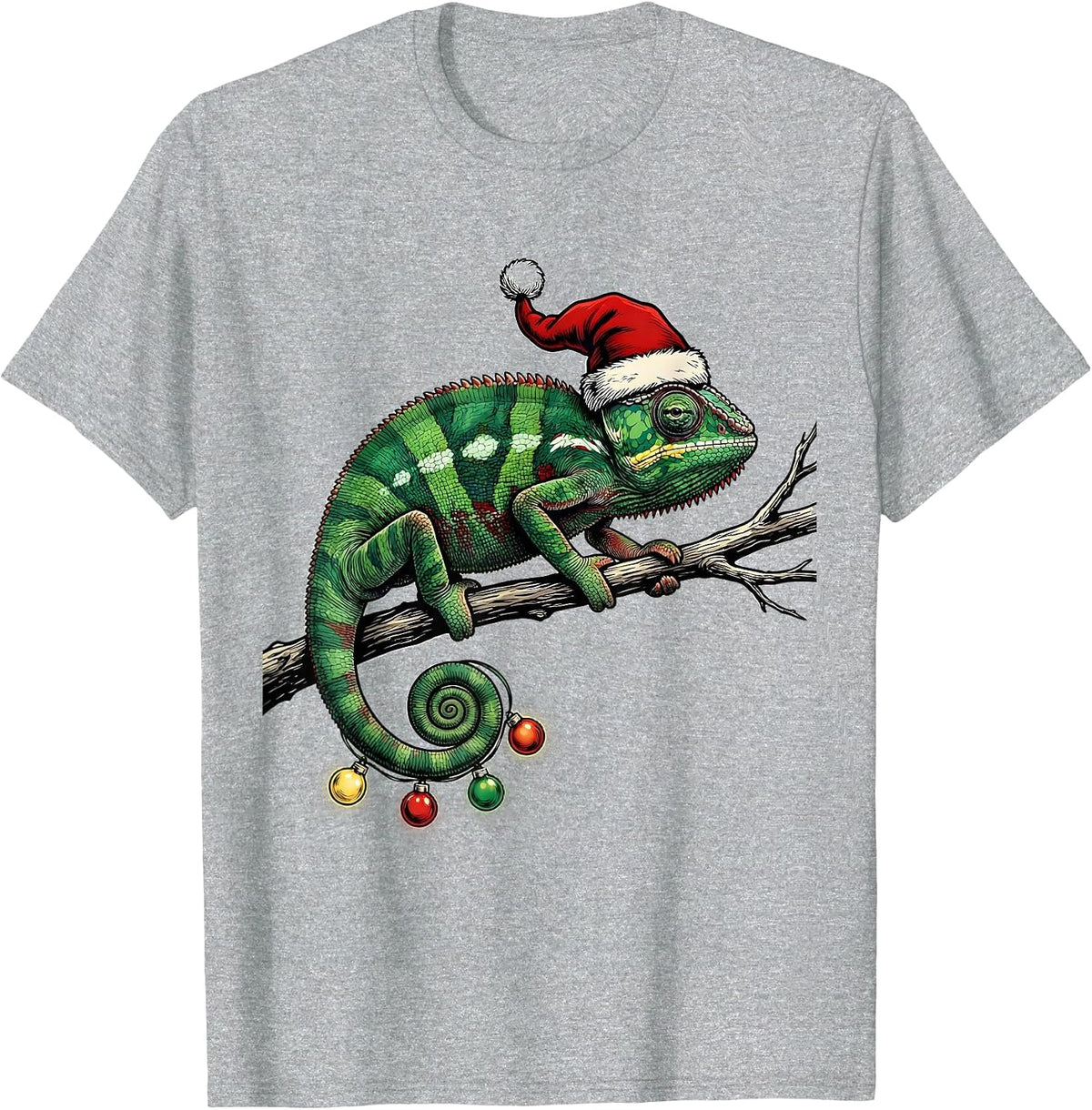 Men's Chameleon Santa Hat Animal Lover Christmas Humor T-Shirt - Heather Grey