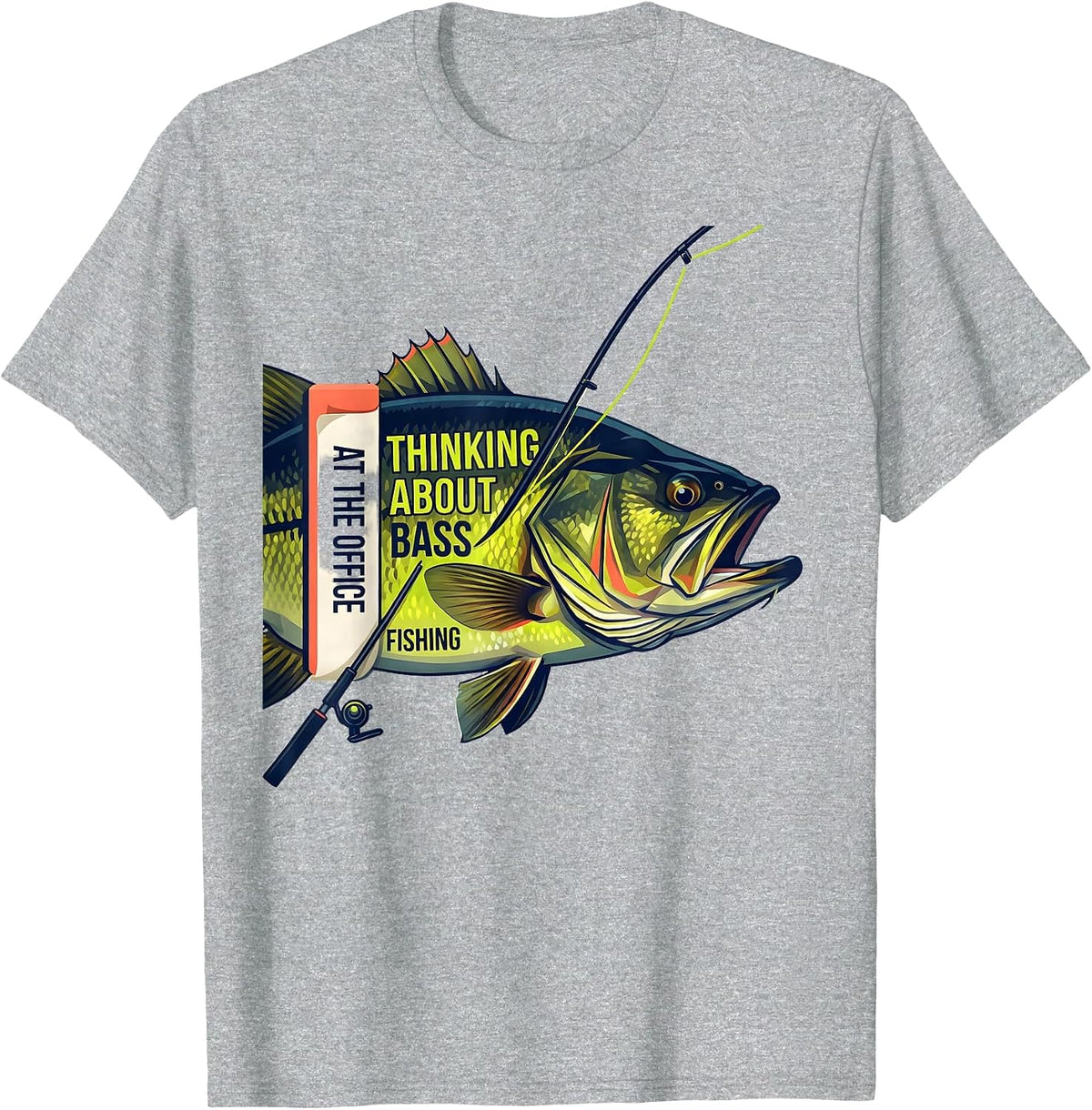 Men's At The Office Thinking About Bass Fishing Funny T-Shirt - Heather Grey