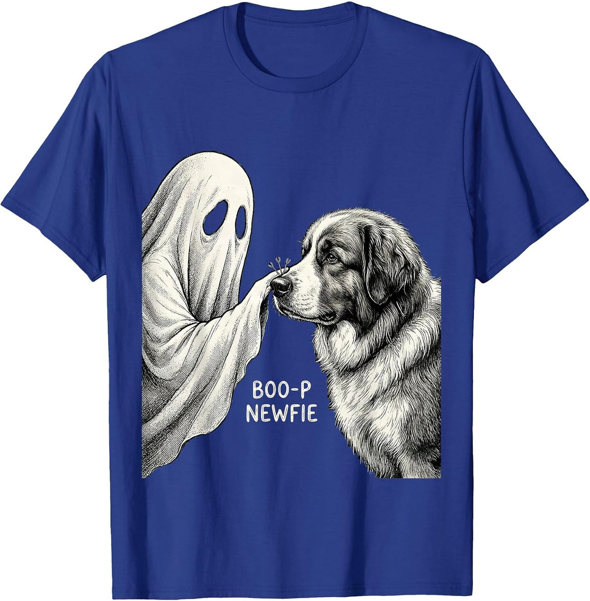 Men's Boo-p Newfie Funny Ghost Dog Mom Halloween Dog Lover T-Shirt - Royal Blue