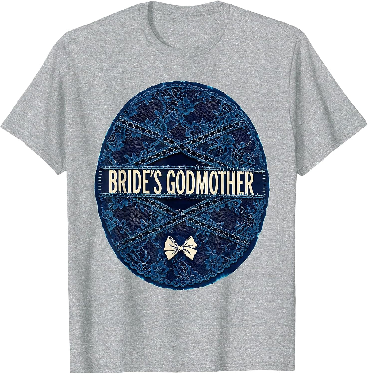 Men's Bride's Godmother Cyanotype Photogram Blue Bow Coquette T-Shirt - Heather Grey