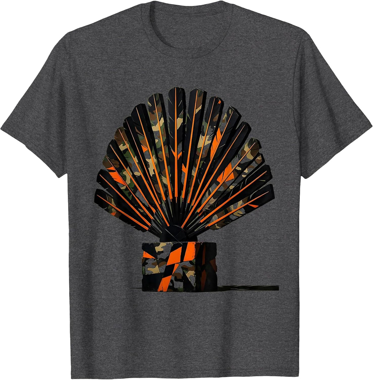 Men's Camo Turkey Feathers Forest Clearing Hunting Design T-Shirt - Dark Heather Grey