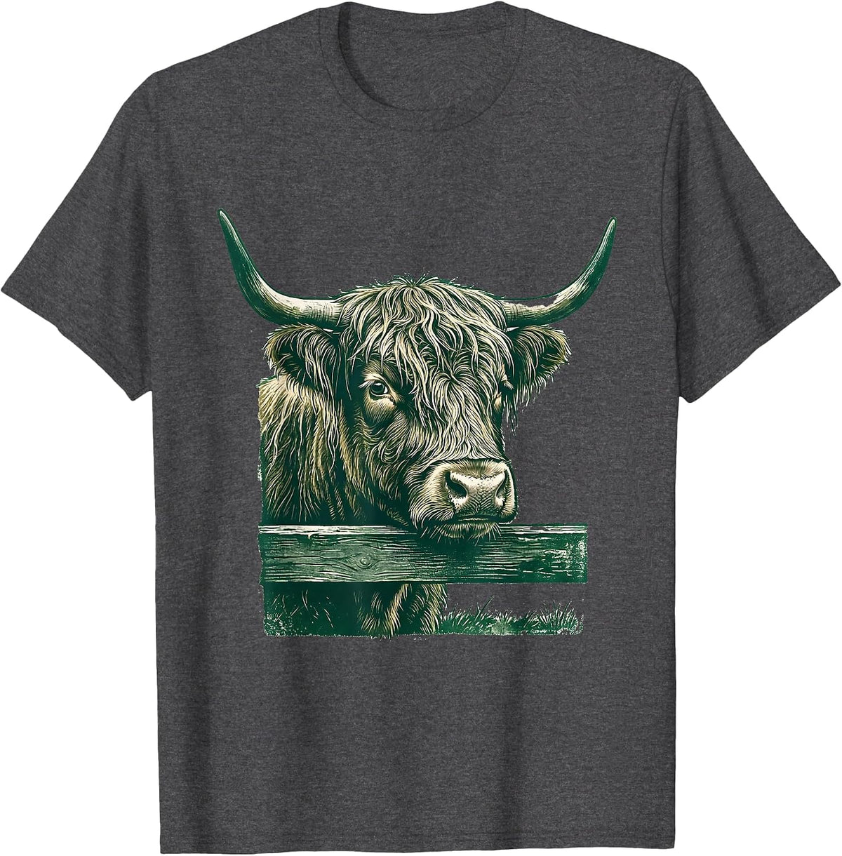 Highland Cow Bust Farm Humor Novelty T-Shirt - Dark Heather Grey