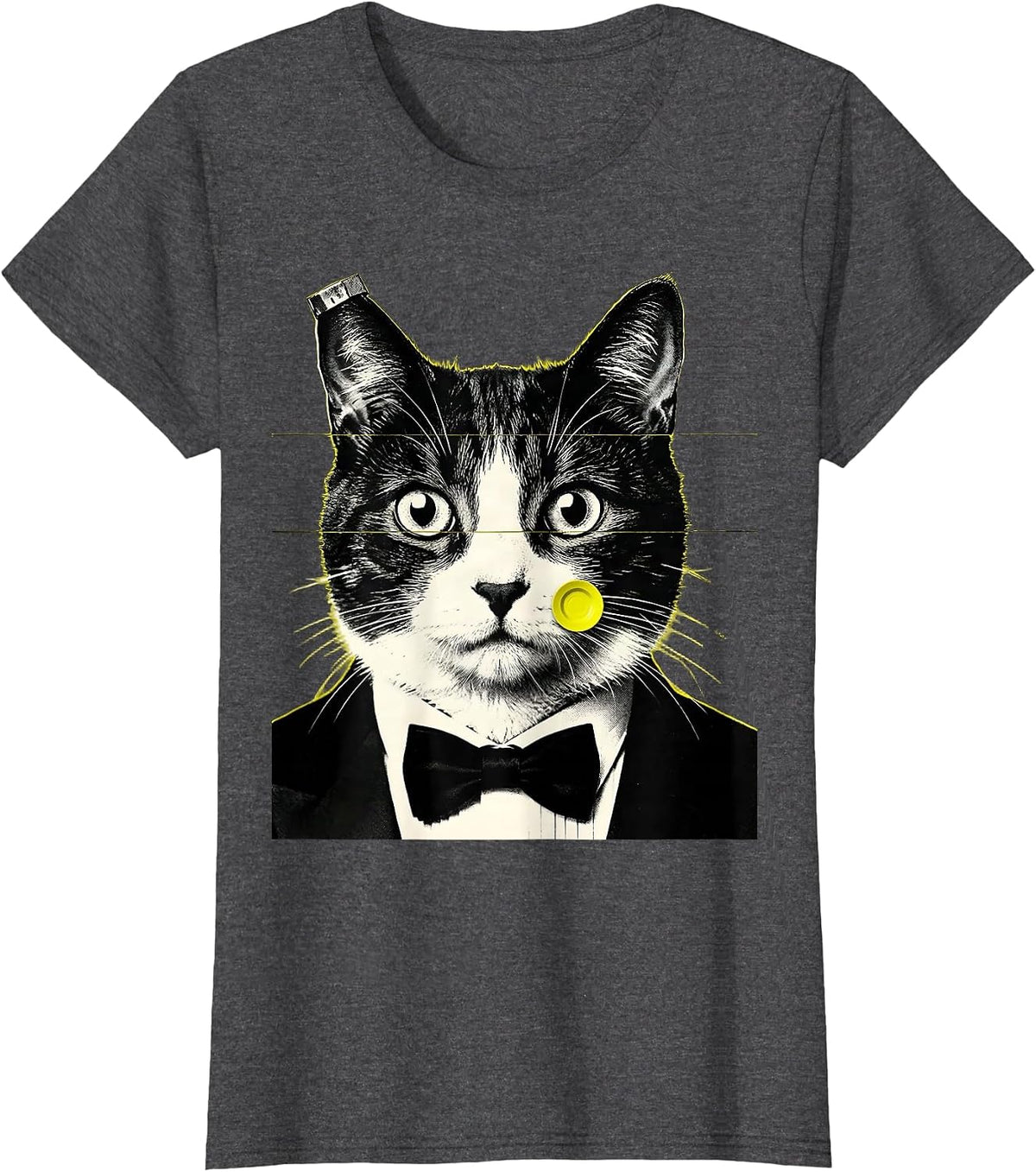 Women's Monumental Tuxedo Cat UFO Screenprint Poster Novelty T-Shirt - Dark Heather Grey