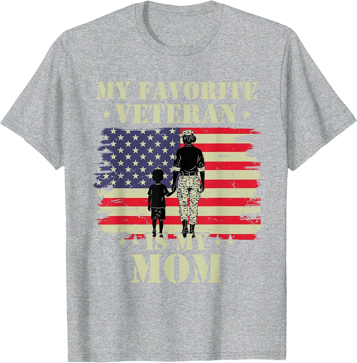 Veteran Mothers Day My Favorite Veteran is My Mom Proud Kids T-Shirt - Heather Grey