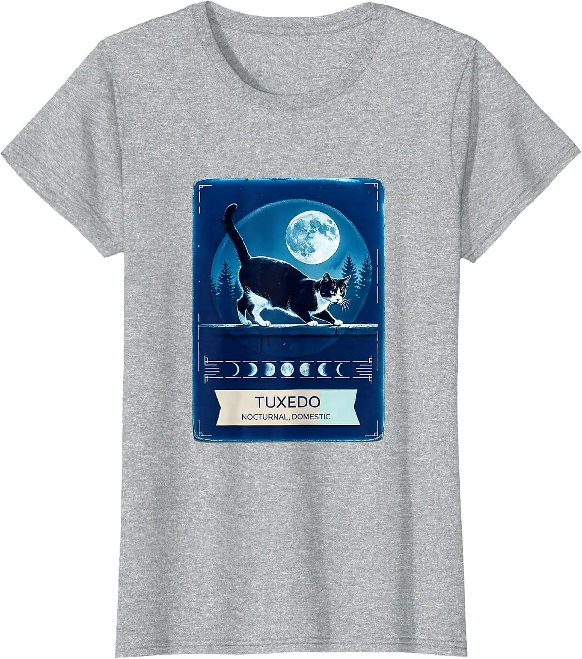 Women's Tuxedo Nocturnal Domestic 90s Retro Cat Lover Portrait T-Shirt - Heather Grey