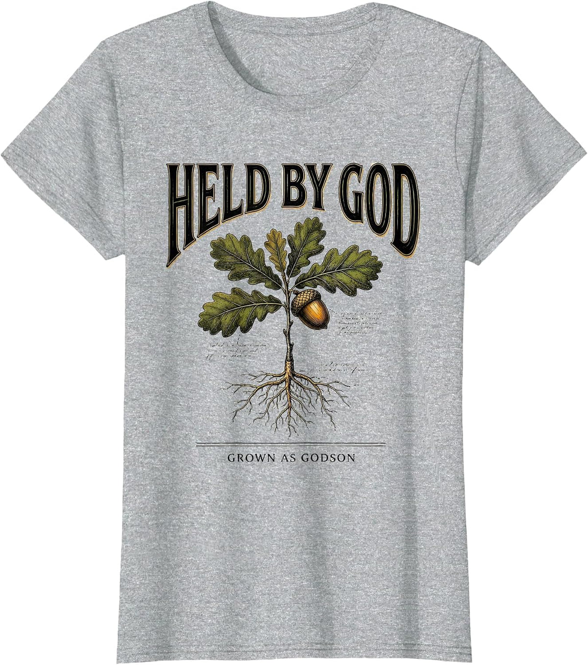 Held By God, Grown As Godson Botanical Christian Faith Gift T-Shirt - Heather Grey