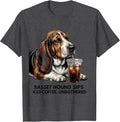 Men's Basset Hound Sips Iced Coffee, Unbothered Funny T-Shirt - Dark Heather Grey