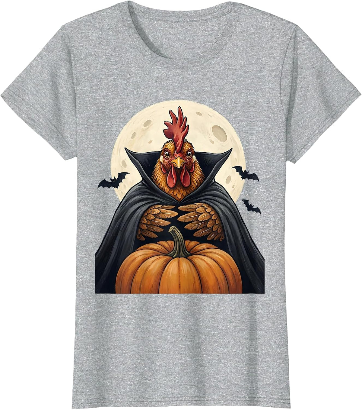Women's Chicken Vampire Halloween Farm Chicken Lover Humor T-Shirt - Heather Grey